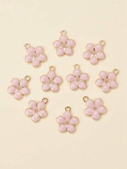 10入組燈合金琺瑯吊墜花粉色花朵設計吊墜