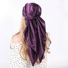 1pc Solid Color Satin 90cm Square Scarf, Minimalist & Versatile - Yellow - View 6