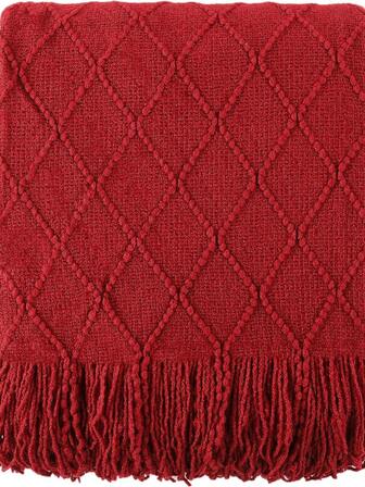 50 英寸 X 60 英寸红色波西米亚风格盖毯，适合沙发、床、客厅装饰，非常适合圣诞节和日常使用