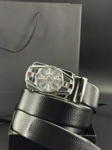 Herren Gürtel mit automatischer Schnalle und Litchi geprägtem Fächerdekoration für Partys