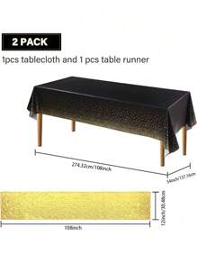2pcs/Pack Tablecloth And Sequin Table Runner Set Polka Dots Confetti Table Cover Dining Plastic Table Cloths Glitter Decorations For Birthday Wedding Anniversary Party Supplies