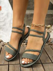 Sandalias planas de verano con tiras, tipo slip-on, versátiles, de punta abierta, tipo romano, en marrón, caqui, negro y verde olivo