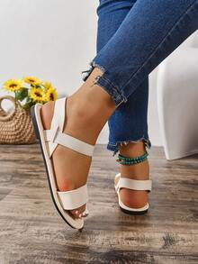 Women's Extra Wide Flat Woven Strap Sandals, Casual Outdoor Comfortable Elegant Lightweight Sandals, Suitable For Party, Outdoor And Beach Wide Fit,Travel Essentials For Summer - Beige - View 6