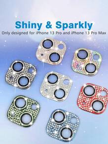 Película protectora de lente de cámara compatible con Apple 13 y 13 Mini, 12, 11, 14, 15, 16 Pro Max, 16E - Cubierta de lente de cristal templado de 9H con diamantes de imitación brillantes en 3D, protección completa anti-arañazos y anti-golpes