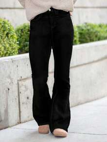 Women's Casual High Waist Skinny Stretch Flare Jeans With Pockets - Black - View 1