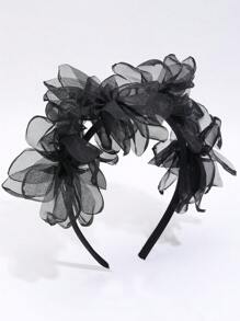 1 pièce Serre-tête en maille noire pour filles, Serre-tête fleur en maille noire, Bandeau élégant de couleur unie, Bandeau simple pour cheveux, Accessoire pour cheveux pour les filles, Mariage, Fête, Accessoire pour cheveux d'enfants