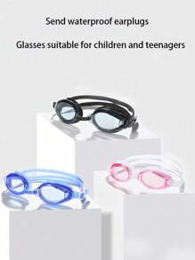 A Pair Of Waterproof And Anti Fog Swimming Goggles, Essential For Practical Training, With Simple Colors And Complimentary Earplugs, Suitable For Children And Teenagers To Wear