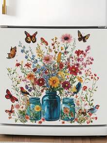 1 Sheet Minimalist Glass Bottle Flowers, Daisies, Butterflies, Birds, Oil Bottle, Vegetable Baskets, Whisks, English Letters, Cute Owls Drinking Coffee, Chef, Potato, Kitchen Utensil Wall Stickers, Decorative Adhesive For Kitchen And Dining Room, Removable PVC Mural - Multicolor - View 15