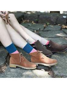 5 Pairs,Women's Spring  And Winter Warm Short Tube Socks, Women's Thick Knitted Warm And Comfortable Calf Socks, Retro Style Socks, Suitable For Outdoor Travel Wear - 5雙混合色 5 pairs-Mixed colors - 查看 3