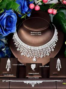 1 Set Luxurious Cubic Zirconia Tassel Jewelry Set, Suitable For Women Wedding Accessories