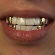 THATBOY Bộ 4 món Grillz trang sức thời trang cá tính đơn lẻ màu đồng bóng, phong cách đơn giản cực ngầu, quà tặng cho nam và nữ, đeo răng - Nhiều màu - Xem 2