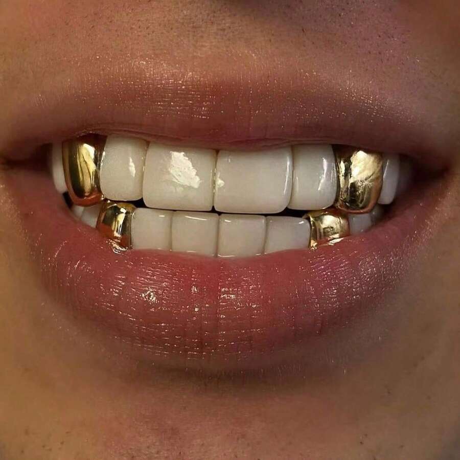 THATBOY Bộ 4 món Grillz trang sức thời trang cá tính đơn lẻ màu đồng bóng, phong cách đơn giản cực ngầu, quà tặng cho nam và nữ, đeo răng