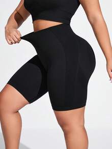 Seamluxe Sport 大码女士运动短裤，宽腰带无缝弹力健身短裤，女士运动短裤，健身短裤，骑行短裤 - 黑色 - 查看 3