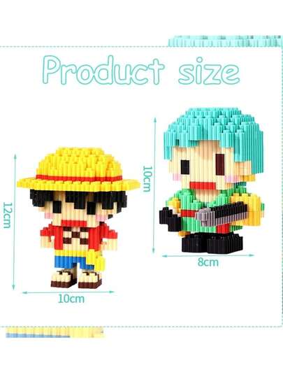 2 piezas zoro y lufy  Animados Model Bloque 3D Micro Juguetes de Construcción Zoro Bloques de Construcción Juego Modelo Building Block Puzzle Educativo Juguete Regalos de Cumpleaños para Niñ