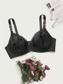 Große Größen Damen dünner schaumgepolsterter Spitzen Transparenz BH mit Bügel, romantisch französischer Stil elegante Wäsche