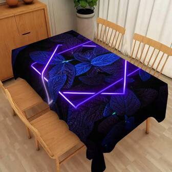 1pc Ombre Leaf Neon Lights Printed Tablecloth, Suitable For Home, Dining Table, Home Kitchen Tabletop Cover