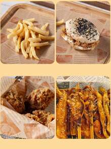 100 pièces de papier anti-huile, papier de hamburger, frites et poulet frit, papier absorbant l'huile, papier de cuisson, papier d'emballage pour sandwich, style de journal avec imprimé rétro de journal pour doublures alimentaires