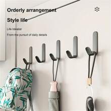5pcs Adhesive Hooks Towel/Coat Hooks Wall Hooks Stick On Bathroom Bedroom Living Room Kitchen Black