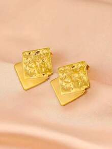 Minimalist Stainless Steel Asymmetrical Round Stud Earrings, Fashionable And Elegant For Women - Yellow Gold - View 12