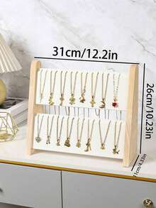 1pc Wooden Two-Tier Necklace Display Stand, New Fashion Jewelry Store Window Necklace Display Rack, Jewelry Storage Organizer Back To School,Room Decor - Multicolor - View 11