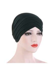 1pc Stretch Forehead Crossed Turban Hat Women Solid Color Hijab Hat Casual Elastic Head Wrap Lightweight Chemo Hat Headscarf Hats Bonnet Hair Bonnet Turban