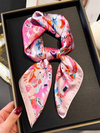 1pc Women's Elegant Retro Printed Thin Satin Scarf, Faux Silk Material, Bohemian Vintage Casual Style, Can Be Used As Scarf Or Shawl, Lightweight And Comfortable, Suitable For Spring/Summer Daily Wear And Dress Matching.