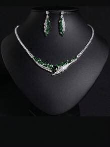 1 Set/3pcs Fashionable Elegant Multicolor Zirconia Wing Shaped Earrings, Necklace Jewelry Set, Suitable For Women's Festivals, Parties, Weddings, Luxury Shiny Jewelry Set, Holiday Gift (Multi-Color Optional)