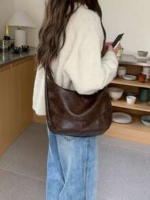 Bolso Bandolera Retro Maillard para Mujer, Nuevo Bolso de Mano Coreano de Gran Capacidad - Café - Ver 5