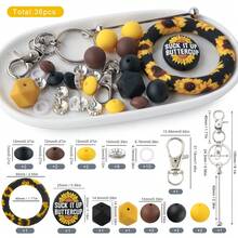 36pcs/Set, DIY Handmade Kit, With An Outer Diameter Of 65mm Printed O-Ring And Silicone Focal Beads, As Well As A Combination Of 15mm Silicone Beads, Hexagonal Silicone Beads, And Lentil Beads, Used For DIY Crafts And Keychain Pendants, Etc - Multicolor - View 7