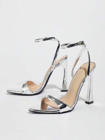 Jin Bei Qi Dammode i lackläder med spetsig tå och hög klack, tjock klack, fotledsrem, elegant, sexig, lämplig för fest, utomhus, vår/sommar