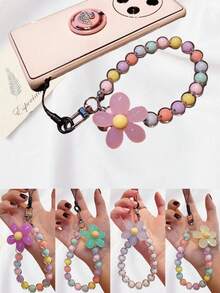 Personalized Candy Color Flower Beaded Phone Strap, Keychain Pendant, Acrylic Crystal, Ins Style Gifts For Mother, Family, Friends, Birthday, Holiday Phone Charm, Phone Chain - Multicolor - View 2