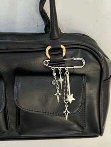 1 件女士新款简约时尚四角星胸针，独特个性化金属星星装饰别针，适用于包袋配饰 Y2K - 銀色 - 查看 3