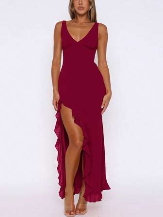 European And American Style Women Summer New Arrival Ruffle Hem Party Clubwear Dress, Versatile Evening Gown