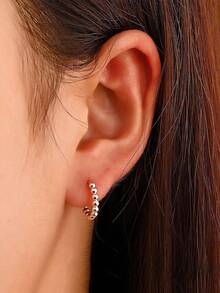 1 Pair S925 Sterling Silver Bead Hoop Earrings, Perfect For Daily Wear And Party, Great Gift Option, High-End Elegant Style, Suitable For Women, Proposal, Party, Travel - Beads - View 6