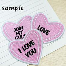 定制一款可爱的原宿风爱心刺绣布贴可手工缝制熨烫，刺绣背包贴片服装帽子装饰贴 - 粉色 - 查看 2