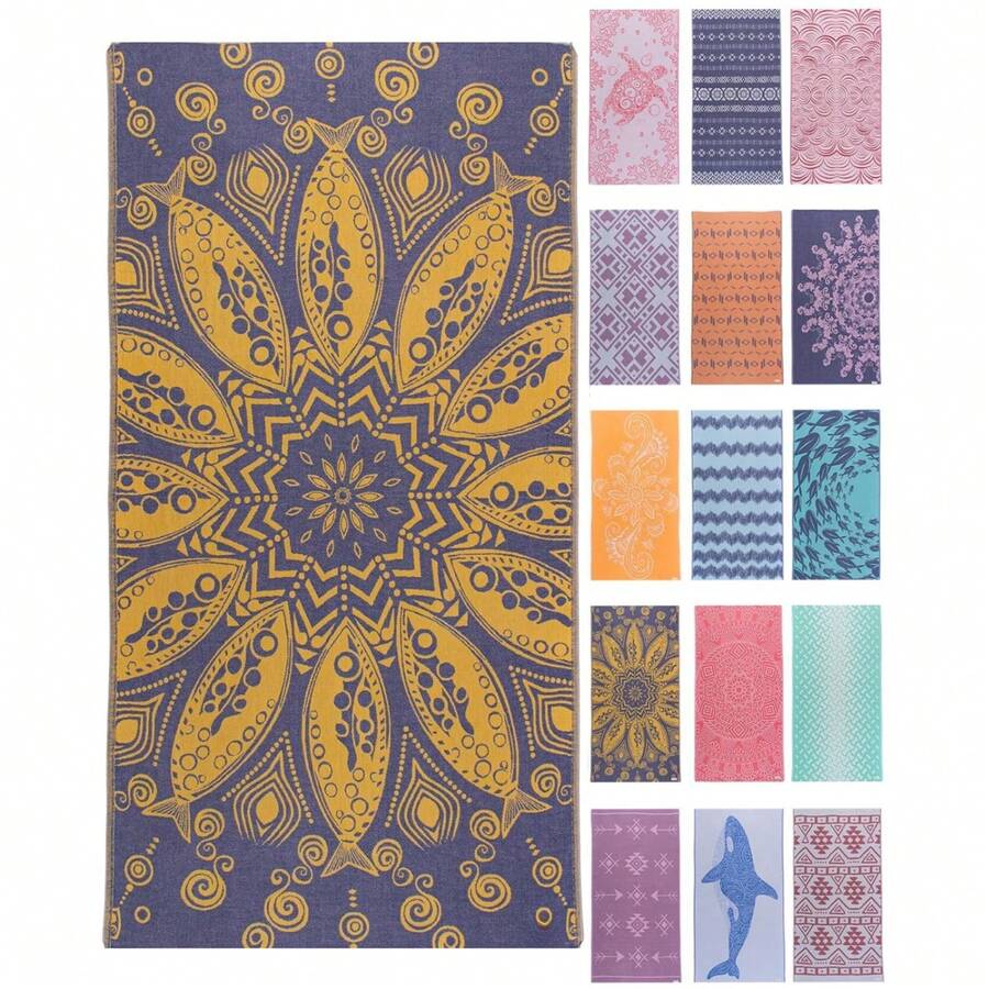 Cute Beach Towel Quick Dry For Travel Pool Swimming, 31''x71'' Oversized Towel Big Beach Towel, Lightweight Sand Proof - 金色曼陀羅 - 查看 1