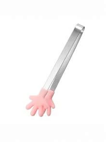 1 个迷你甜点夹不锈钢冰块夹，粉色心形手套手掌形状防滑硅胶烘焙面包夹糖果夹饼干夹糕点夹零食夹冰块夹沙拉，水果夹零食夹烧烤夹，