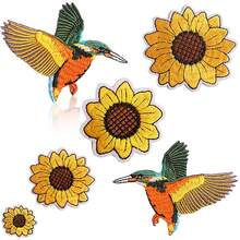 Parche de tela bordado de martín pescador, parche bordado de girasol estilo dibujo animado, etiqueta de bordado de pájaros para planchar - Multicolor - Ver 1