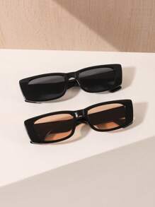 1/2/3 PCS Women's Acrylic Casual Small Rectangle Fashion Black Sunglasses Suitable For Holiday Outing And Dressing For Photo Shooting Fashionable Shade Elegant Outfit Family Outings Travel Vacation Holiday For Summer Beach Vacation,Outdoor,Travel