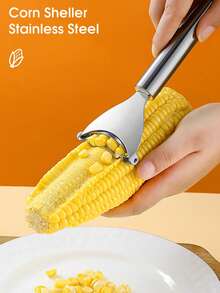 1件套不锈钢玉米脱粒机，厨房家用玉米切片机，钓鱼和剥玉米用的玉米切割器。高效玉米剥皮机，脱粒机，舒适的人体工学手柄，可重复使用的脱粒机，多功能蔬菜削皮机