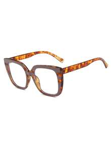 1pc Women Square PC Frame Retro Floral Patterned Non-Prescription Glasses, Suitable For Daily Outfit - Purple Flower - View 5