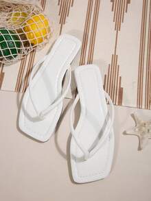 法式女士人字拖，夏季新款甜美仙女休闲一脚蹬沙滩凉鞋，防滑软底，适合约会、聚会、派对、休闲日常穿着 - 白色 - 查看 6