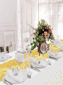 2pcs/Pack Tablecloth And Sequin Table Runner Set Polka Dots Confetti Table Cover Dining Plastic Table Cloths Glitter Decorations For Birthday Wedding Anniversary Party Supplies