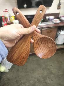 1 pieza/2 piezas Cucharones de arroz de madera de ciprés, espátula para arroz de mango corto estilo japonés, cucharas de cocina de madera, cuchara para servir arrocera, antiadherente para arroz