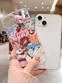 1 pieza Funda de teléfono suave de TPU con cobertura total con patrón de collage minimalista de lema, labios, naipe, bota de vaquero para 16 Pro Max / 16 / 16 Pro / 16 Plus / 15 / 15 Pro Max / 15 Pro / 11 / 12 / 13 / 14 Pro Max / 12 Mini / 13 Mini / 11 Pro / 11 Pro Max / 12 Pro / 12 Pro Max / 13 Pro / 13 Pro Max / 14 Pro / 14 Pro Max, diseño premium creativo