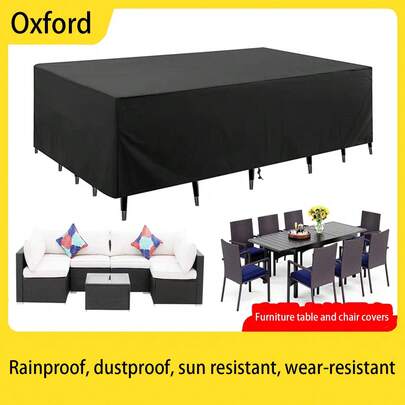 1 st svart möbelöverdrag, gjord av Oxford-tyg, vattentät, lämplig för uteplats och inomhusmöbler, håller möblerna rena och snygga
