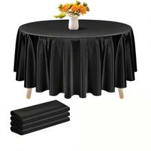 3pcs 57-Inch Round Satin Tablecloth, Black Round Table Cover Suitable For Wedding, Party, Banquet, Meeting, Celebration, Ceremony, Birthday Party Decoration