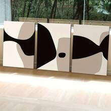 Juego de 3 obras de arte abstractas modernas y minimalistas en tonos neutros de negro y beige para decoración de granero, arte de pared para dormitorio, sala de estar, imprimible, marco de madera