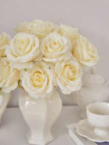 6 bông hoa hồng giả bằng lụa, kích thước 3,9 inch, bó hoa hồng giả, thích hợp cho đám cưới, vòng hoa, vật trang trí bàn tiệc, tiệc tùng, trang trí nhà cửa và nhà bếp. - màu vàng nhạt - Xem 4