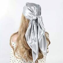 1pc Solid Color Satin 90cm Square Scarf, Minimalist & Versatile - Yellow - View 22